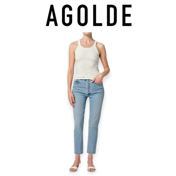 AGolde Riley High Rise Lightwash Straight Leg Jeans size 23 EUC - Picture 1 of 16